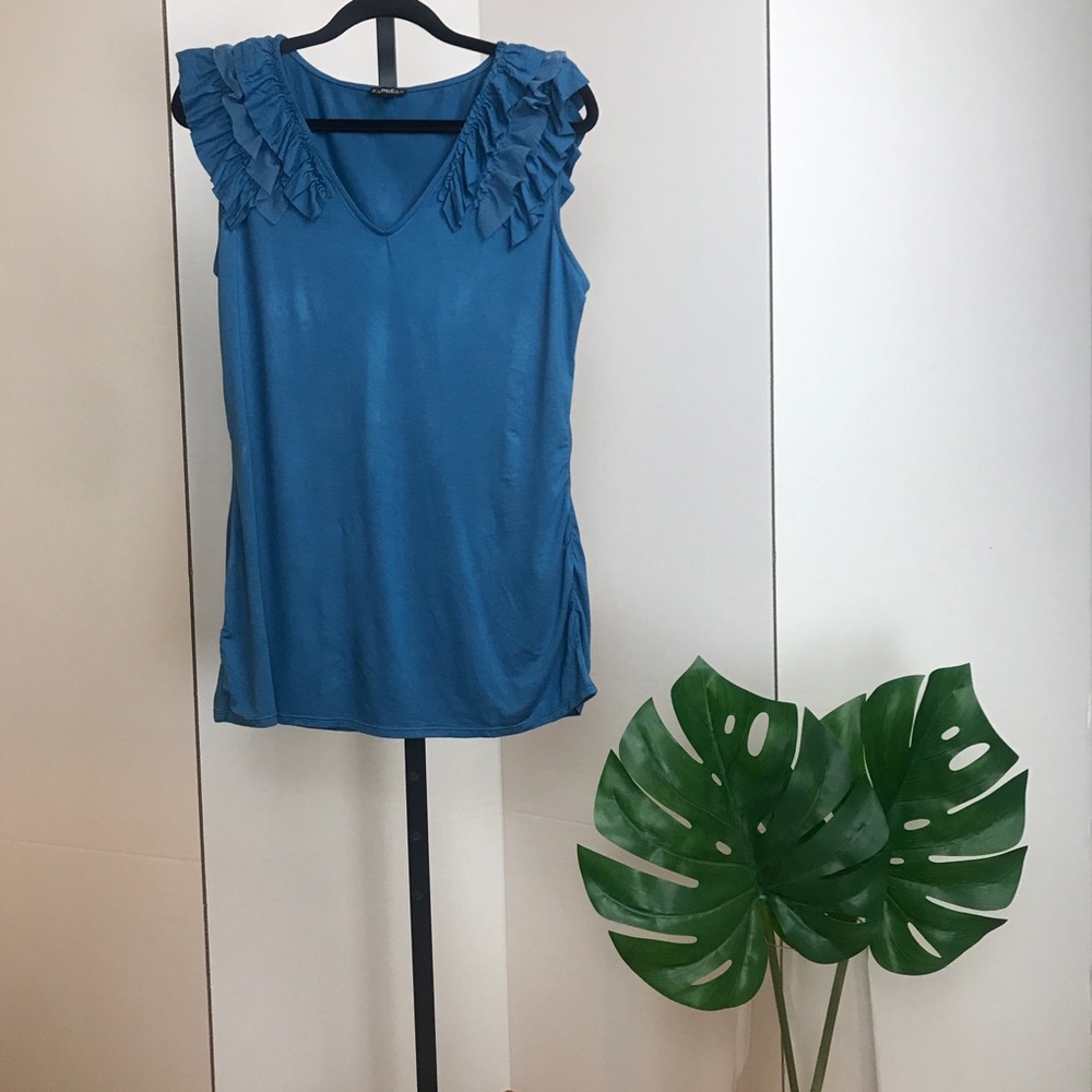 Express Blue statement shoulder tank top